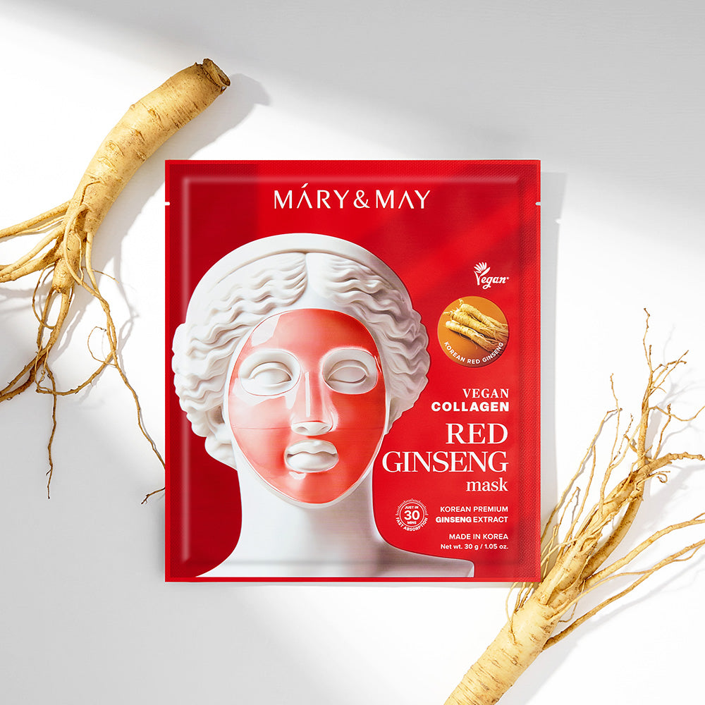 [Mary&amp;May] Mascarilla vegana de colágeno y ginseng rojo (30 g x4)