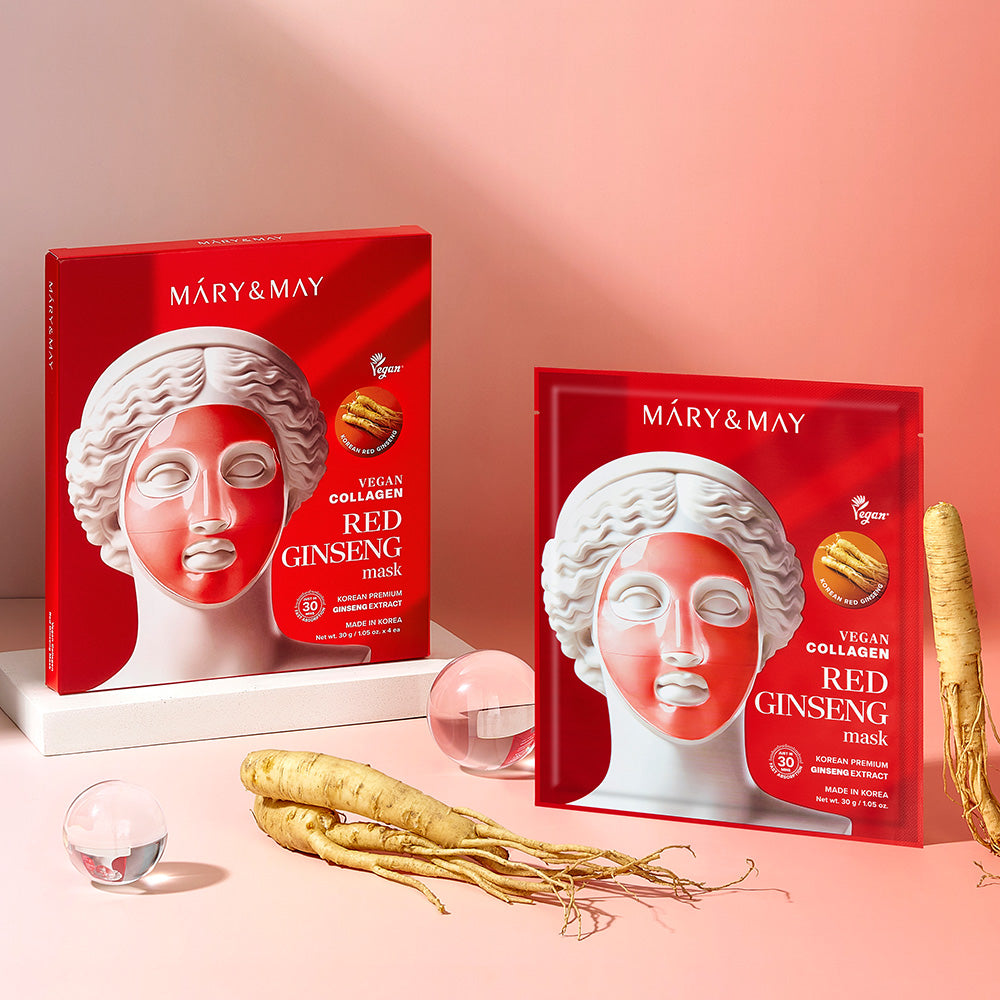 [Mary&amp;May] Mascarilla vegana de colágeno y ginseng rojo (30 g x4)
