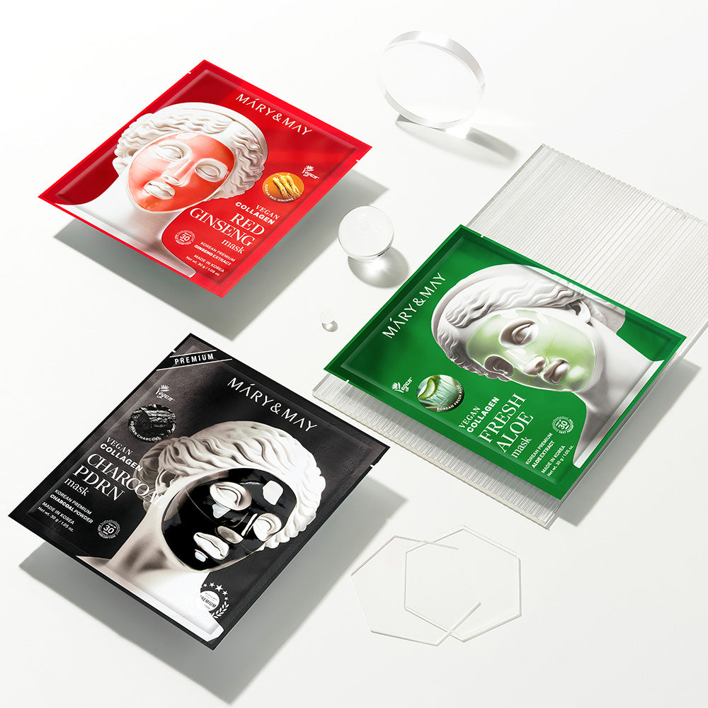 [Mary&amp;May] Mascarilla vegana de colágeno y ginseng rojo (30 g x4)