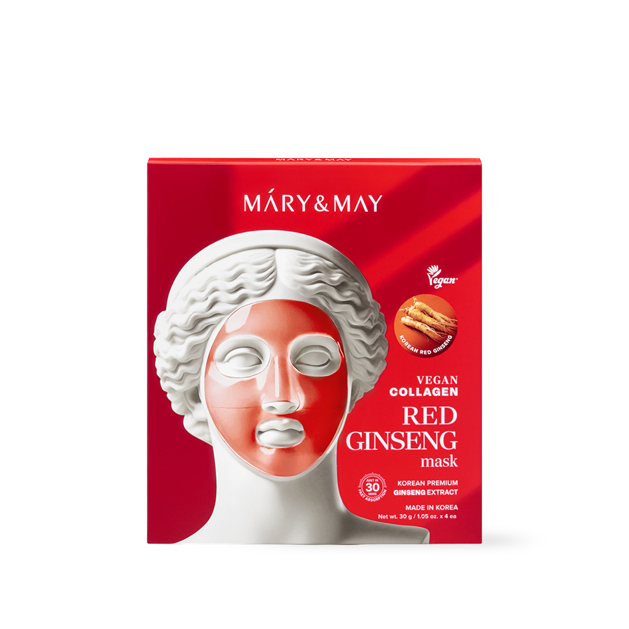 [Mary&amp;May] Mascarilla vegana de colágeno y ginseng rojo (30 g x4)