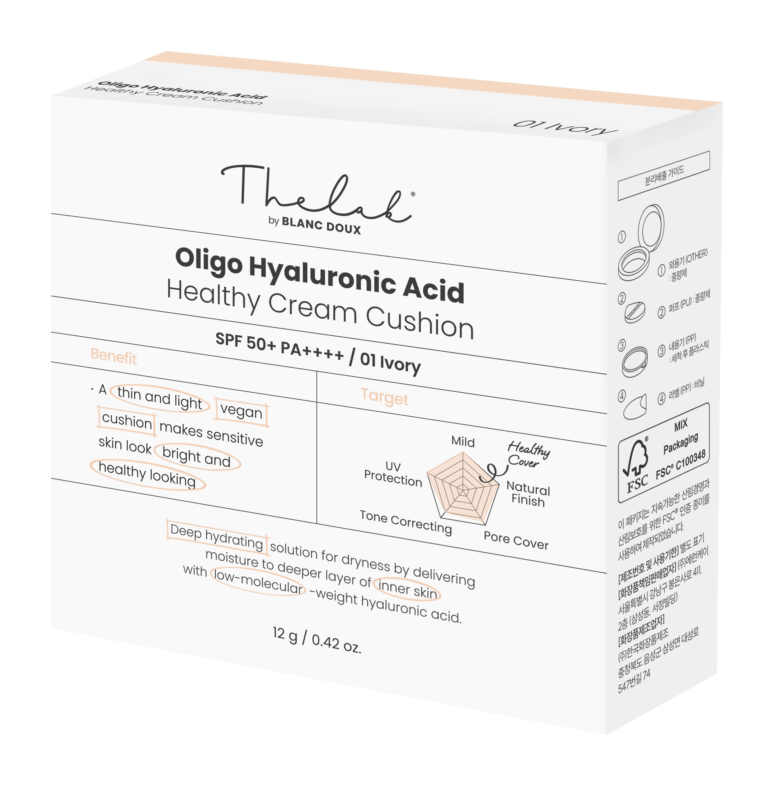 [THE LAB by BLANC DOUX] Oligo Hyaluronic Acid Healthy Cream Cushion #1 IVORY - 2 Option