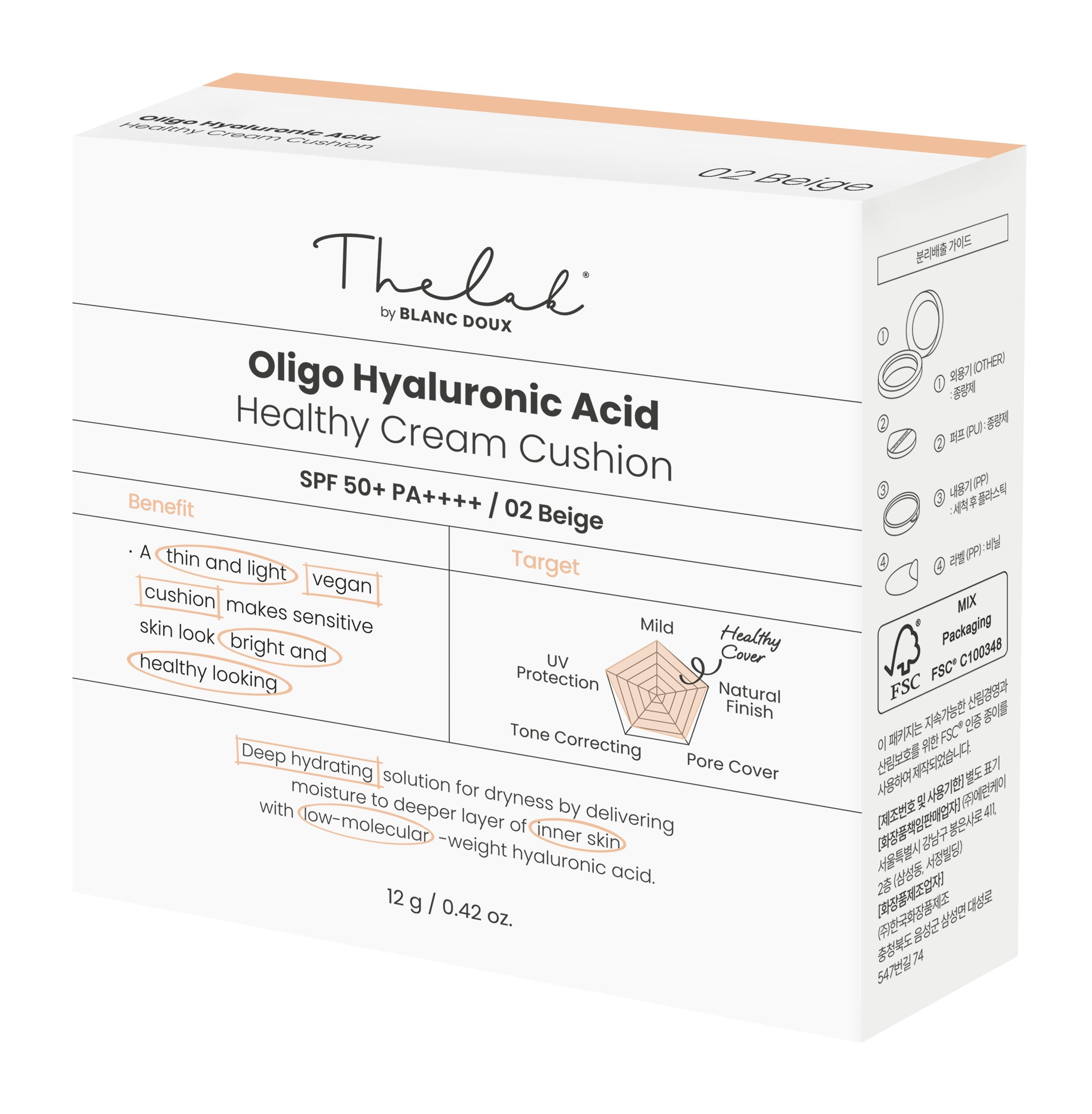 [THE LAB by BLANC DOUX] Oligo Hyaluronic Acid Healthy Cream Cushion #2 BEIGE - 2 Option