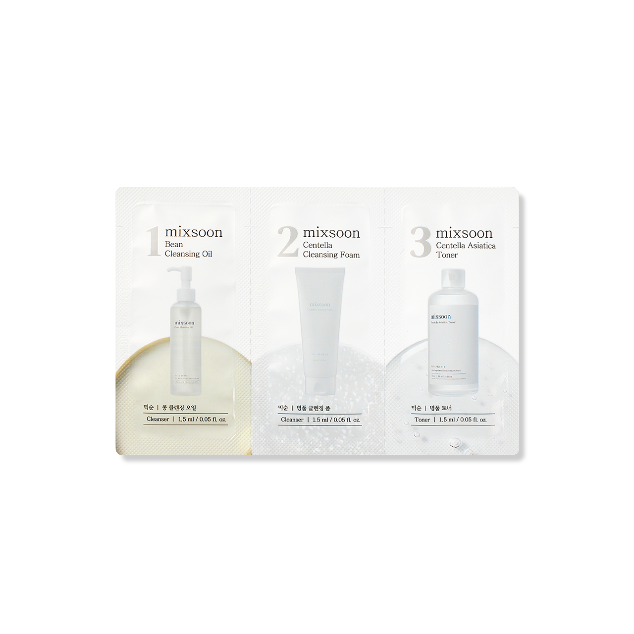 [MIXSOON] (Step 1,2,3) Bean Cleansing Oil, Centella Cleansing Foam, Centella Asiatica Toner  Sachet [1.5ml*3ea]