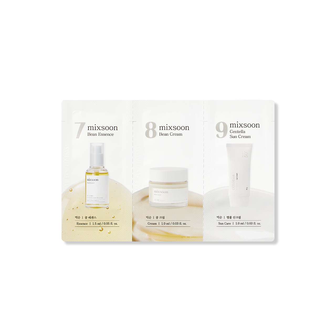 [MIXSOON] (Step 7,8,9) Bean Essence, Bean Cream, Centella Sun Cream Sachet [1.5ml, 1ml*2ea]